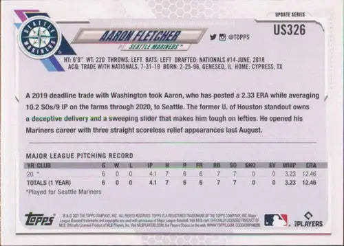 Aaron Fletcher baseball card from 2021 Topps Update with original gloss and rookie condition