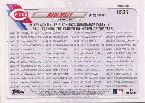 2021 Topps Update #US36 Wade Miley NM-MT Reds Season Highlight - Baseball Card Single