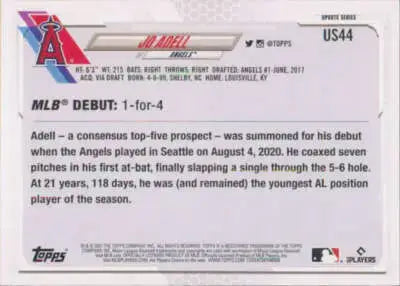 2021 Topps Update #US44 Jo Adell NM-MT Angels Rookie Debut - Baseball Card Single