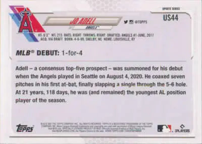 2021 Topps Update #US44 Jo Adell NM-MT Angels Rookie Debut - Baseball Card Single