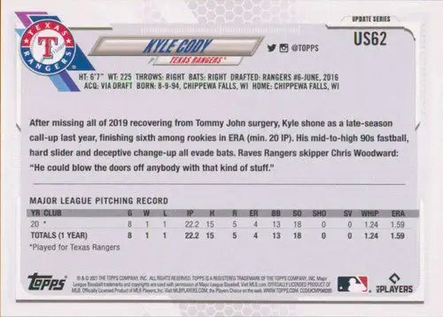 2021 Topps Update Kyle Cody Rookie Baseball Card with Original Gloss, Simply Sandoval