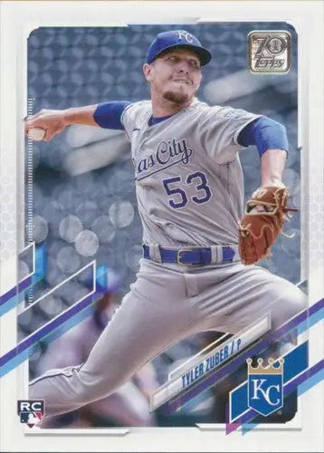 Tyler Zuber baseball card from 2021 Topps Update with original gloss Royals rookie