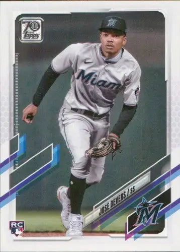 Baseball card featuring Jose Devers from 2021 Topps Update US94 Marlins with original gloss