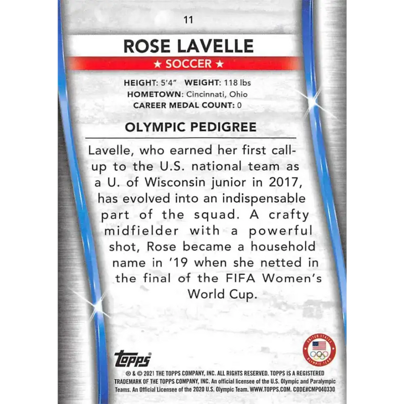 2021 Topps US Olympics and Paralympics Team Hopefuls NM-MT #11 Rose Lavelle Soccer Card - Soccer Card Single