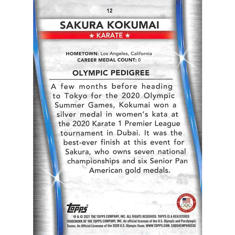 2021 Topps US Olympics and Paralympics Team Hopefuls NM-MT #12 Sakura Kokumai Karate Card - Other