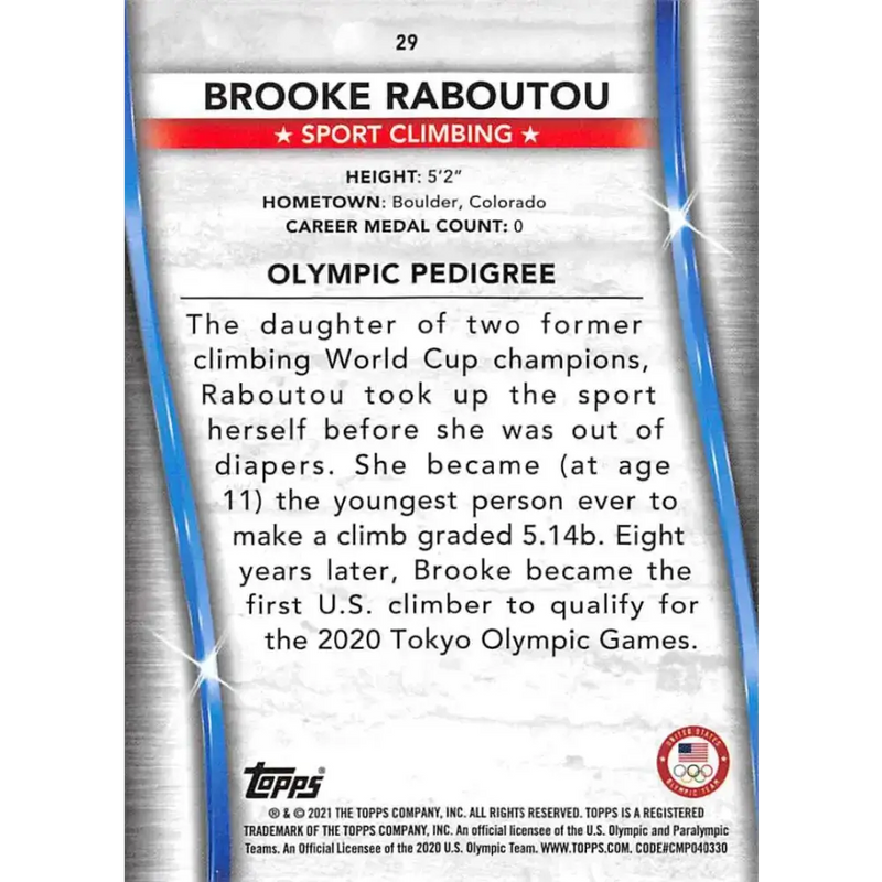 2021 Topps US Olympics and Paralympics Team Hopefuls NM-MT #29 Brooke Raboutou Sport Climbing Card - Sports Memorabilia