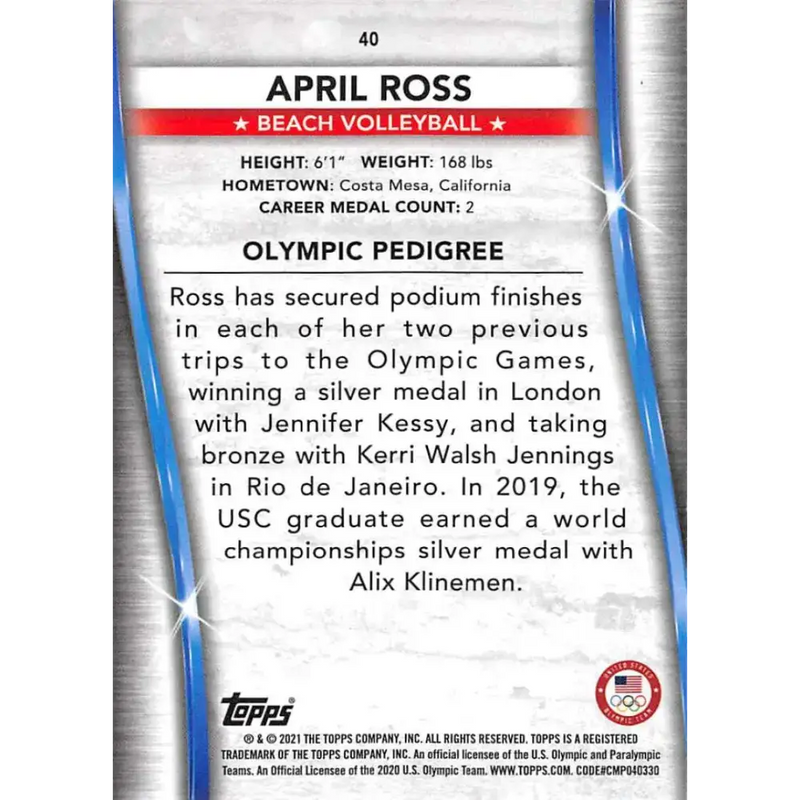 2021 Topps US Olympics and Paralympics Team Hopefuls NM-MT #40 April Ross Beach Volleyball Card - Sports Memorabilia