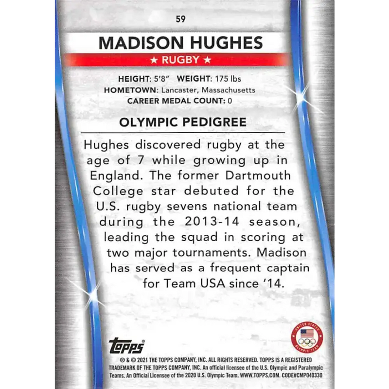 2021 Topps US Olympics and Paralympics Team Hopefuls NM-MT #59 Madison Hughes Rugby Card - Other