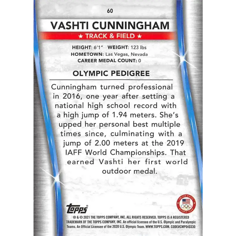 2021 Topps US Olympics and Paralympics Team Hopefuls NM-MT #60 Vashti Cunningham Track & Field Card - Other