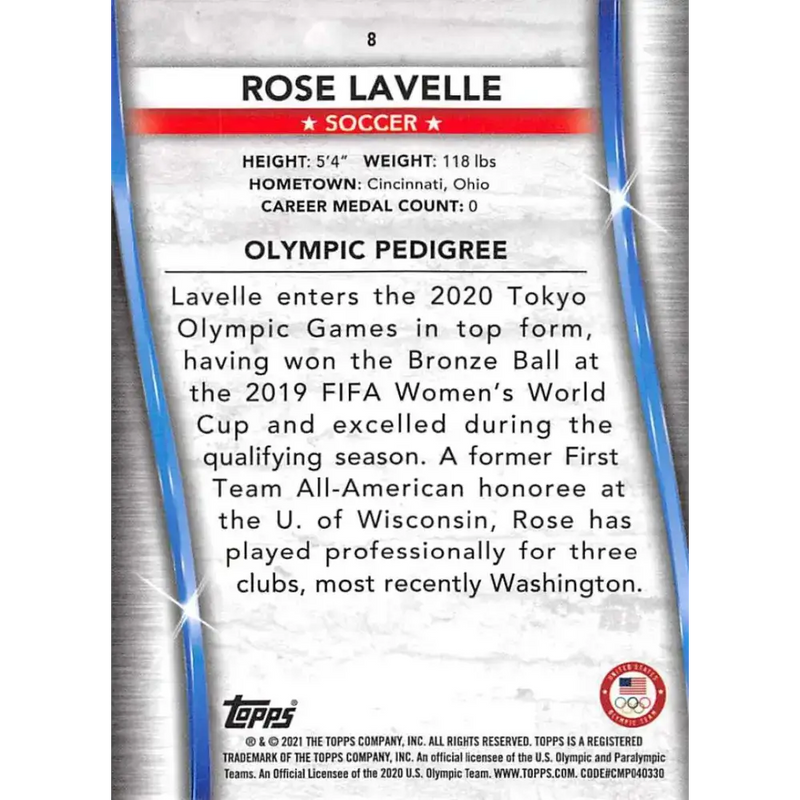 2021 Topps US Olympics and Paralympics Team Hopefuls NM-MT #8 Rose Lavelle Soccer Card - Soccer Card Single