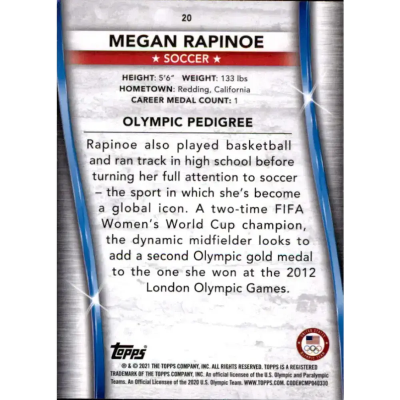 2021 Topps US Olympics Bronze #20 Megan Rapinoe NM-MT Soccer Card - Soccer Card Single