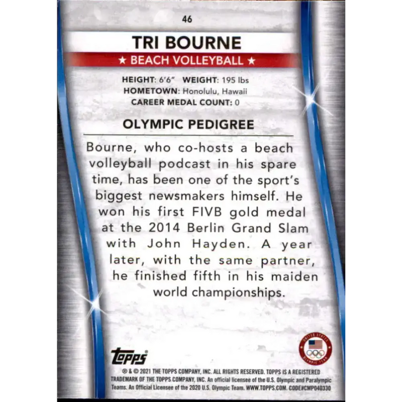 2021 Topps US Olympics Bronze #46 Tri Bourne NM-MT Beach Volleyball Card - Sports Memorabilia