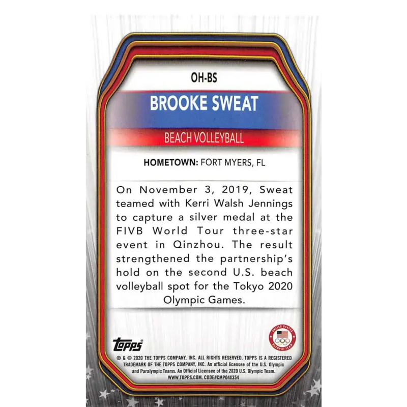 2021 Topps US Olympics Heroes #OH-BS Brooke Sweat NM-MT Beach Volleyball Card - Sports Memorabilia