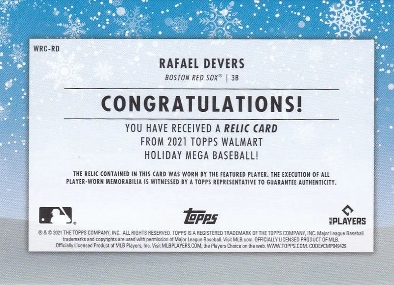 2021 TOPPS #WRC-RD RAFAEL DEVERS HOLIDAY PATCH- BOSTON RED SOX - Baseball Card Single