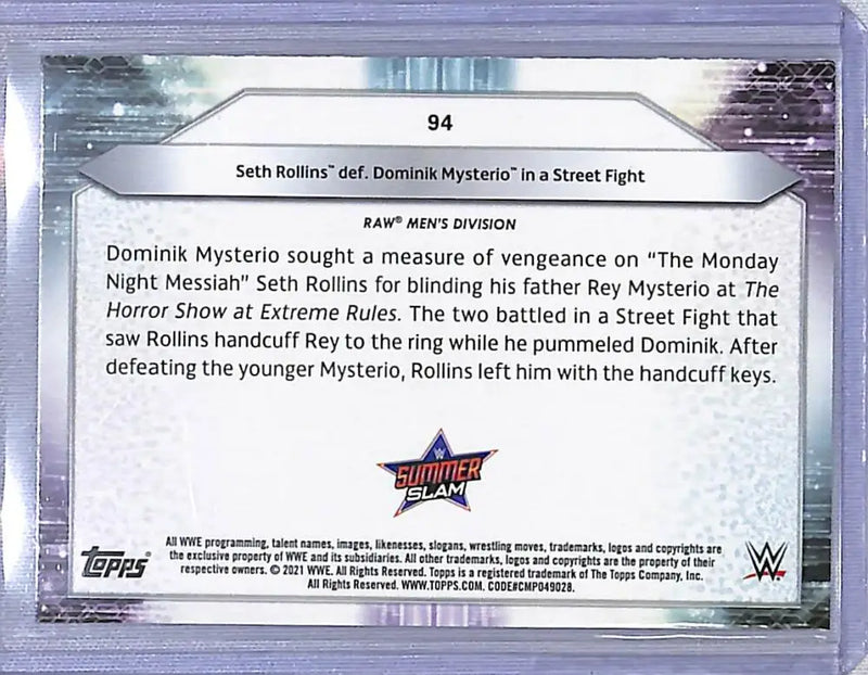 2021 Topps WWE #94 Seth Rollins Def. Dominik Mysterio In A Street Fight NM-MT