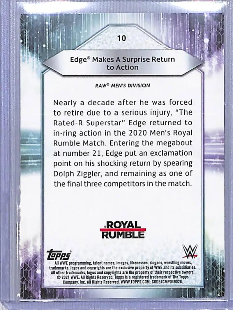 2021 Topps WWE Green #10 Edge Makes A Surprise Return to Action NM-MT 133/199
