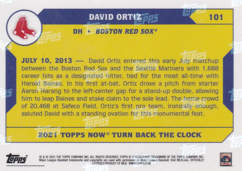 2021 TURN BACK THE CLOCK #101 DAVID ORTIZ- BOSTON RED SOX - Baseball Card Single