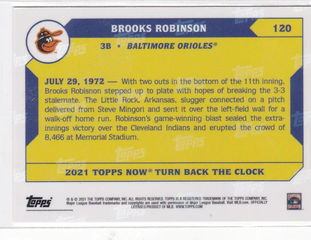 2021 TURN BACK THE CLOCK #120 BROOKS ROBINSON- BALTIMORE ORIOLES - Baseball Card Single