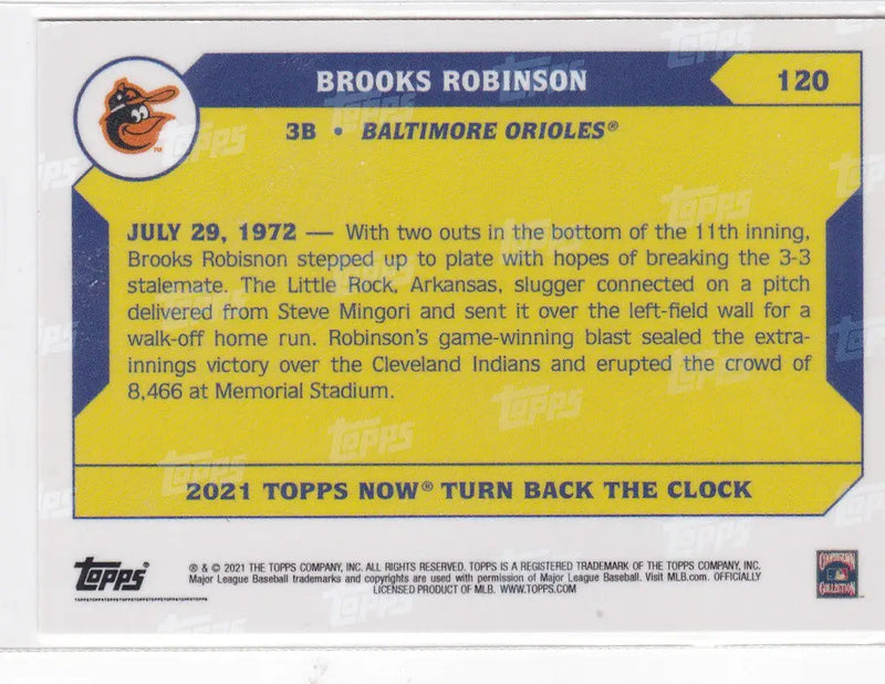 2021 TURN BACK THE CLOCK #120 BROOKS ROBINSON- BALTIMORE ORIOLES - Baseball Card Single
