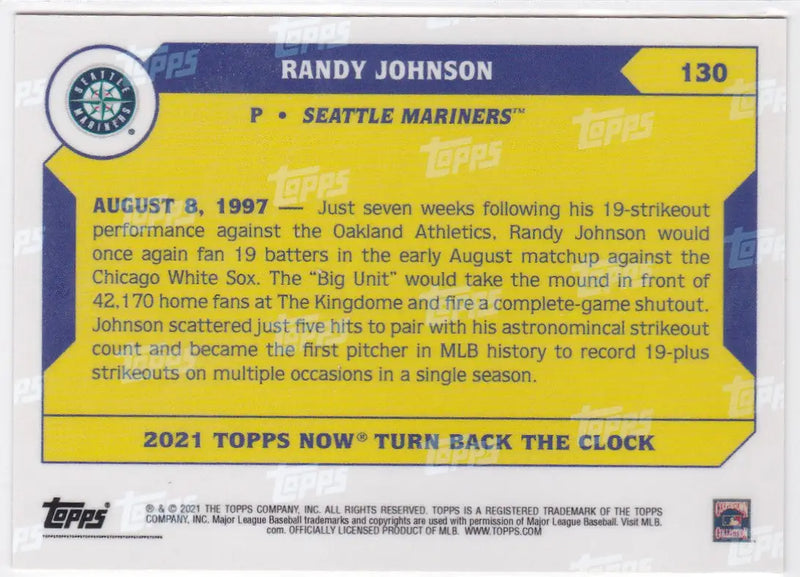 2021 TURN BACK THE CLOCK #130 RANDY JOHNSON- SEATTLE MARINERS - Baseball Card Single