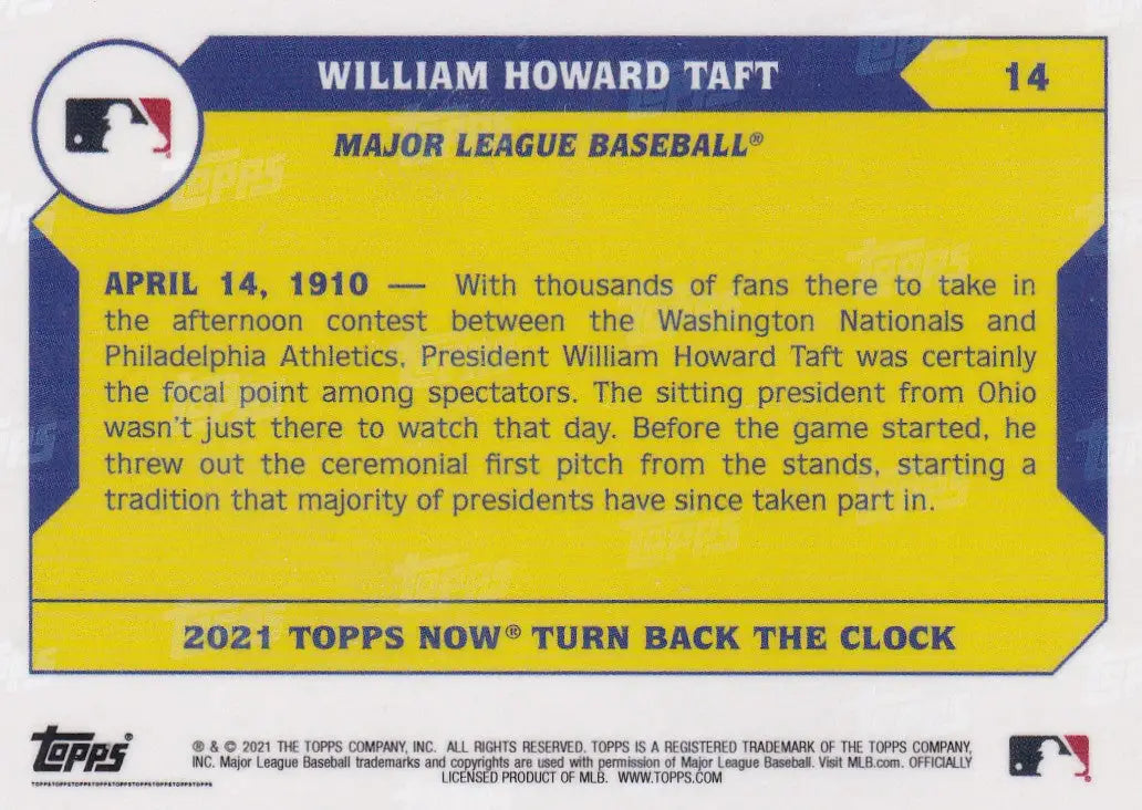 2021 Turn Back The Clock William Howard Taft MLB baseball card featuring William Howard Taft