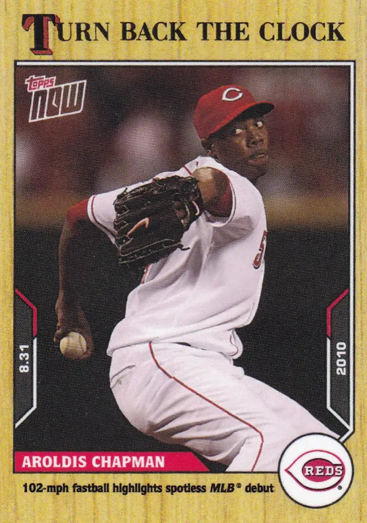 Baseball card featuring Aroldis Chapman Cincinnati Reds from 2021 Turn Back the Clock series
