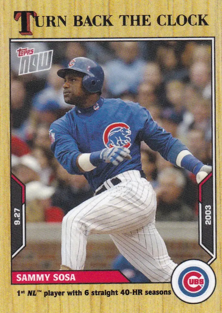 Topps Sammy Sosa Chicago Cubs baseball card from 2021 TURN BACK THE CLOCK series
