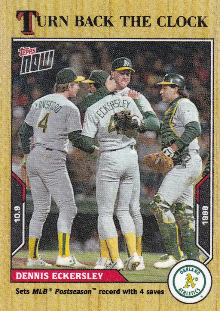 Baseball trading card featuring Dennis Eckersley Oakland Athletics and teammates celebration
