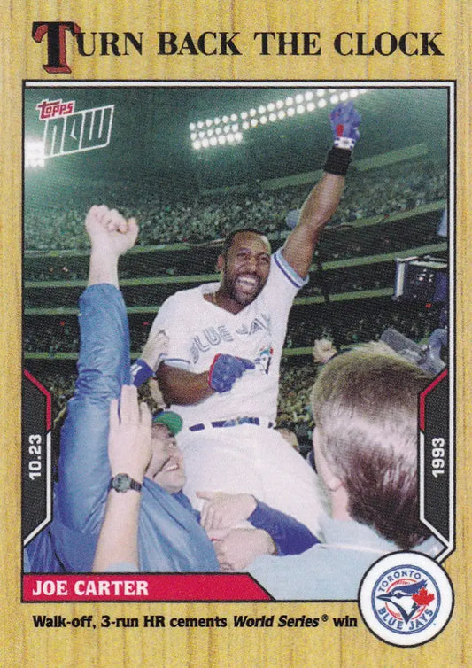 Baseball trading card of Joe Carter celebrating after World Series with Toronto Blue Jays