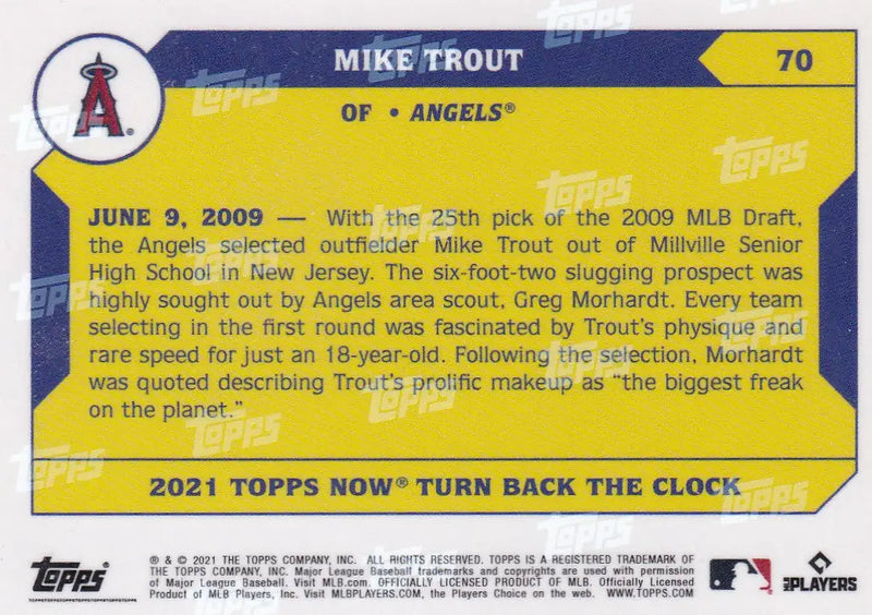 2021 TURN BACK THE CLOCK #70 MIKE TROUT- ANGELS - Baseball Card Single