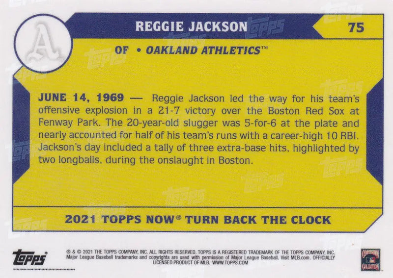 2021 TURN BACK THE CLOCK #75 REGGIE JACKSON- OAKLAND ATHELTICS - Baseball Card Single