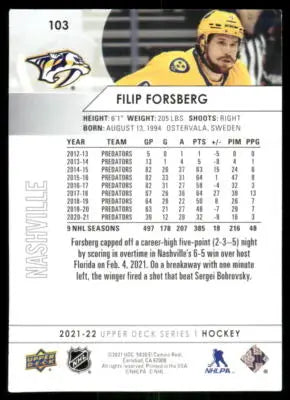 2021 Upper Deck Flip Forsberg #103 Hockey - Hockey Card Single