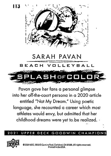 Sarah Pavan beach volleyball card from Upper Deck Goodwin Champions Splash of Color