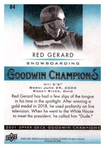 Red Gerard trading card from 2021 Upper Deck Goodwin Champions turquoise series