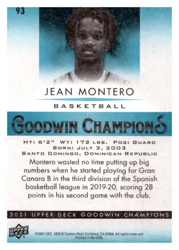 2021 Upper Deck Goodwin Champions Turquoise Jean Montero basketball card beautiful collectible