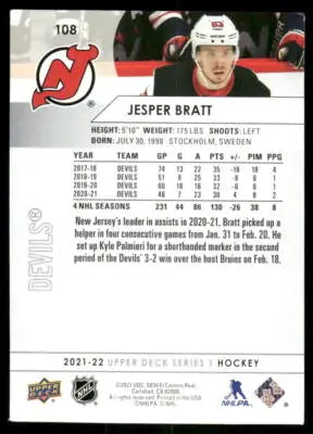 2021 Upper Deck Jesper Bratt #108 Hockey - Hockey Card Single