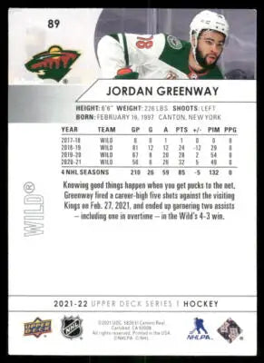 2021 Upper Deck Jordan Greenway #89 Hockey - Hockey Card Single