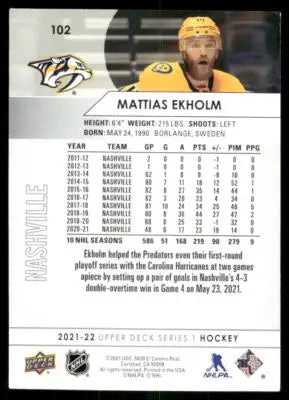 2021 Upper Deck Mattias Ekholm #102 Hockey - Hockey Card Single