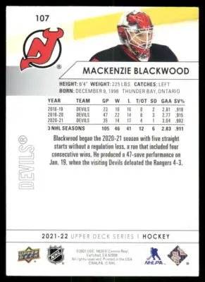 2021 Upper Deck Series 1 Mackenzie Blackwood #107 - Hockey Card Single