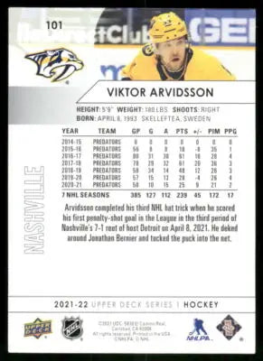2021 Upper Deck Viktor Arvidsson #101 Hockey - Hockey Card Single