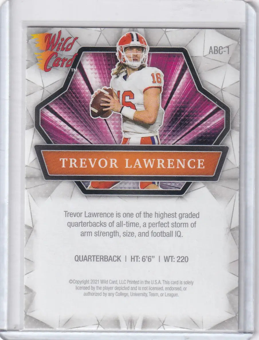 Wild Card Trevor Lawrence football trading card featuring Clemson Tigers player