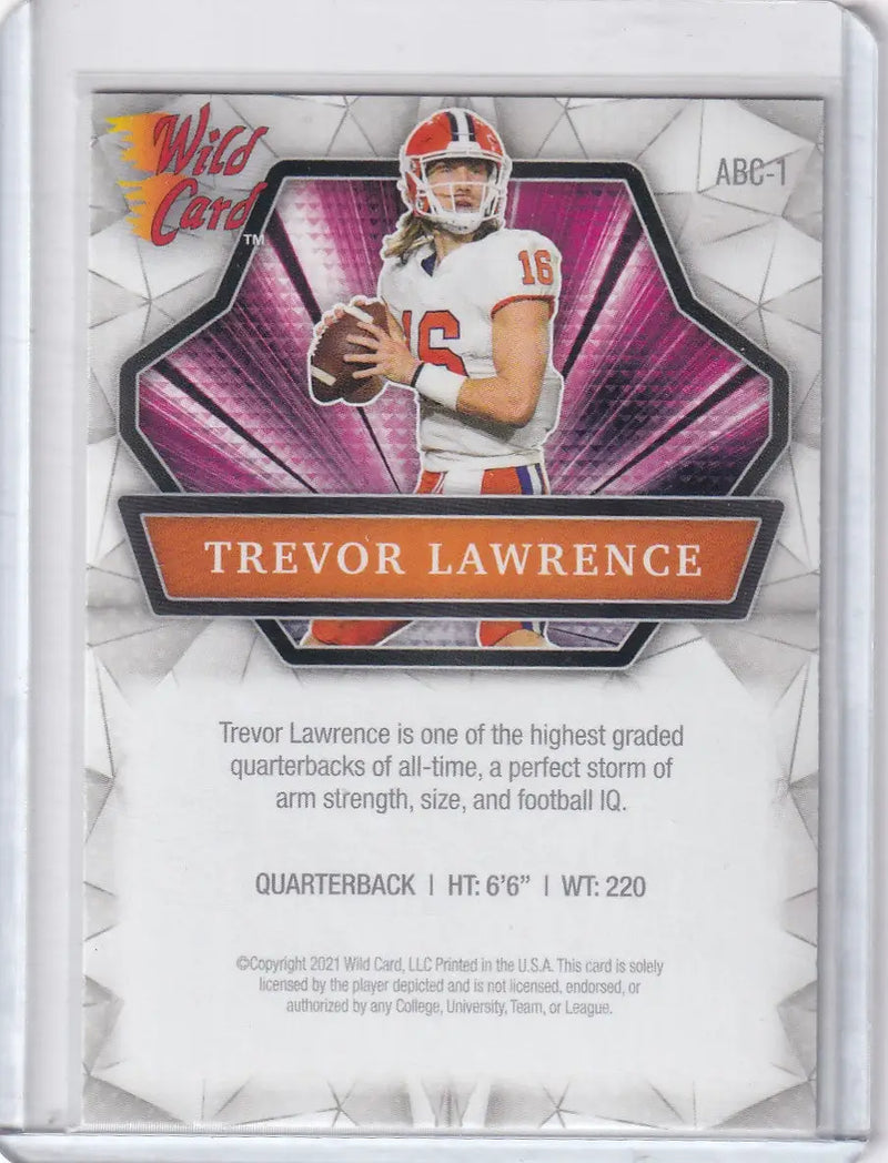 Wild Card Trevor Lawrence football trading card featuring Clemson Tigers player