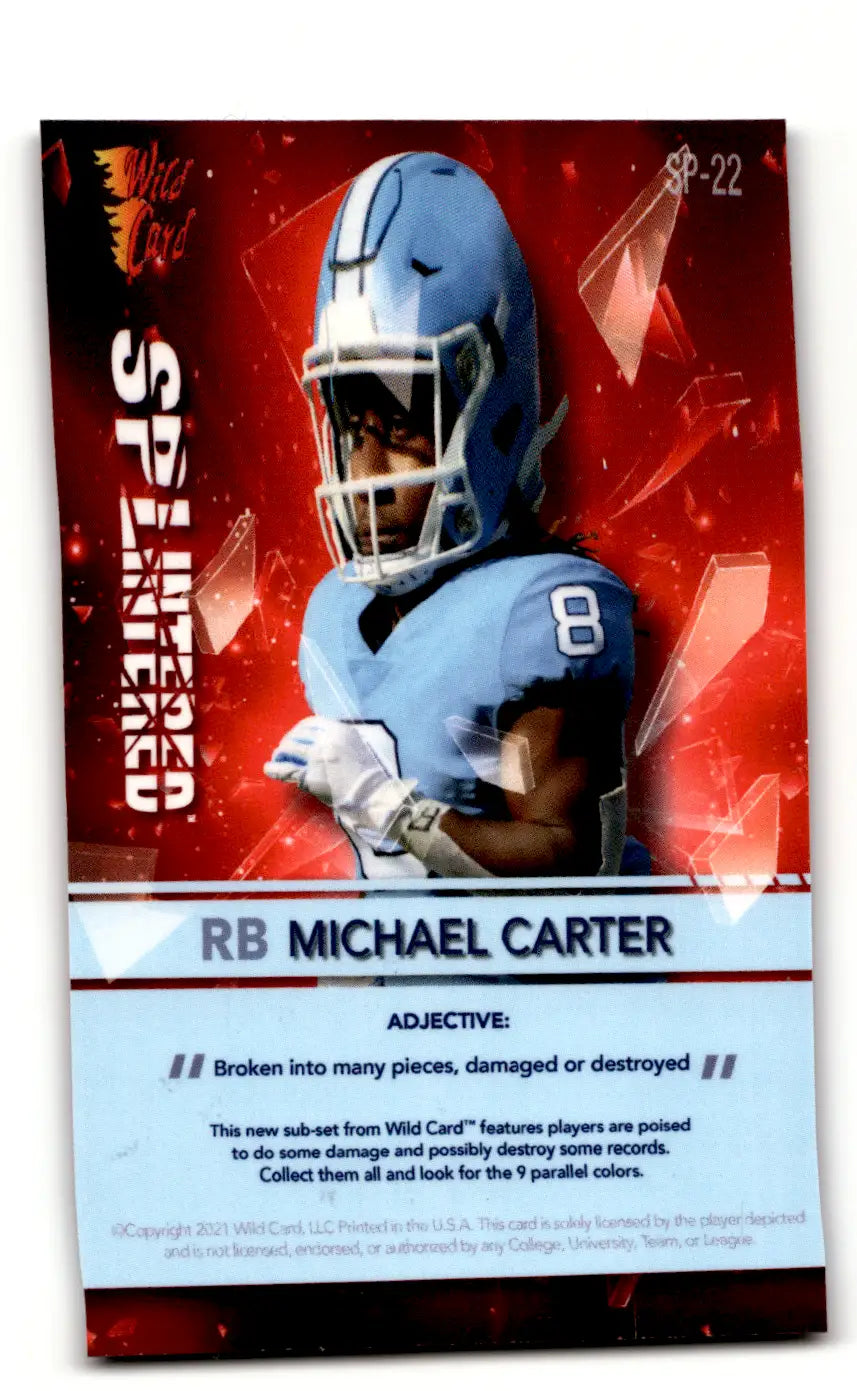 Michael Carter Splintered Red Holo-Lux football card from 2021 Wild Card Allumination