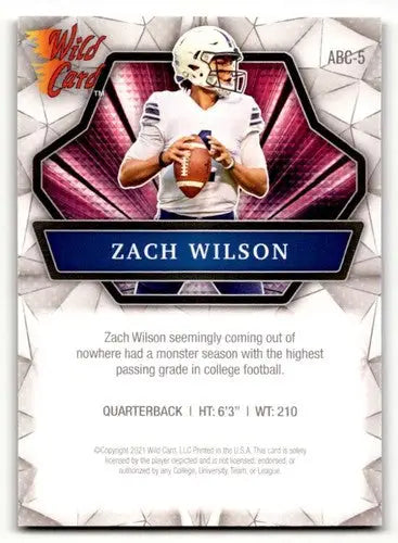 Zach Wilson football card from 2021 Wild Card Alumination collection featuring New York Jets