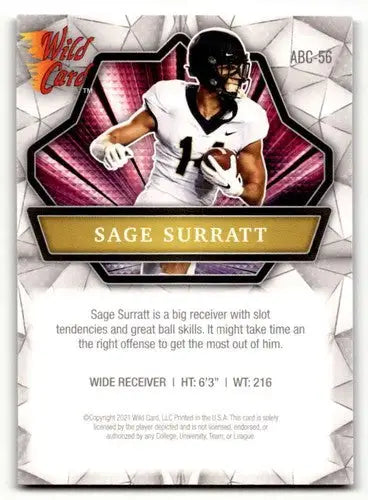 Sage Surratt football card from 2021 Wild Card Alumination series