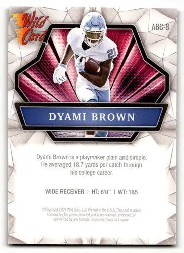 Original gloss Dyami Brown football card from 2021 Wild Card Alumination series
