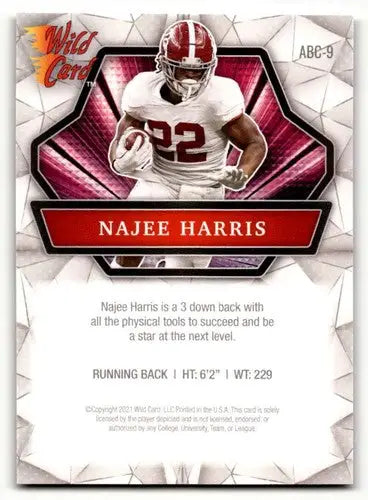 Najee Harris football card from 2021 Wild Card Alumination series featuring Alabama Crimson Tide