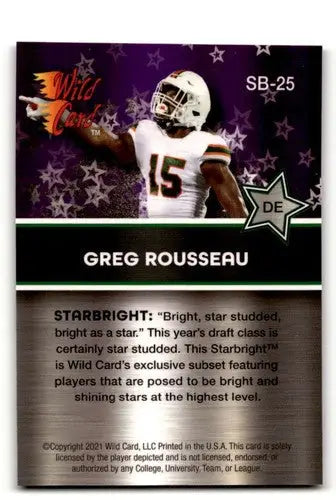Original gloss of Greg Rousseau football card from Wild Card Alumination featuring Greg Rousseau Buffalo Bills