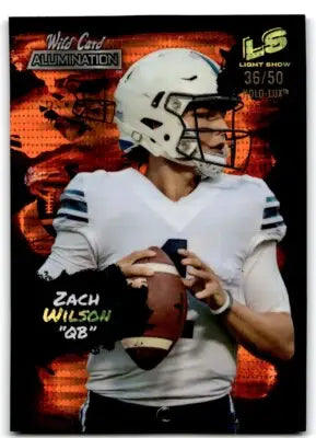 Zach Wilson Light Show football trading card from Wild Card Alumination series