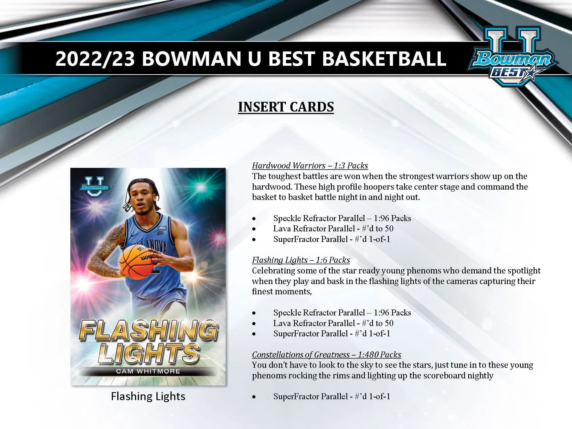 Basketball card information from Bowman Best University Basketball Hobby Box 2022-23